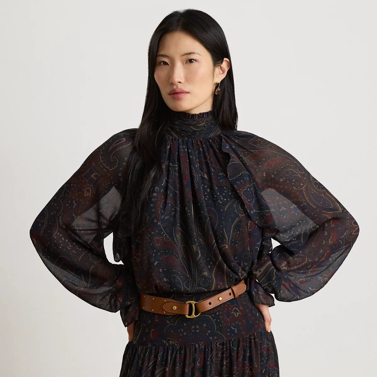 Paisley Georgette Mockneck Blouse by Ralph Lauren
