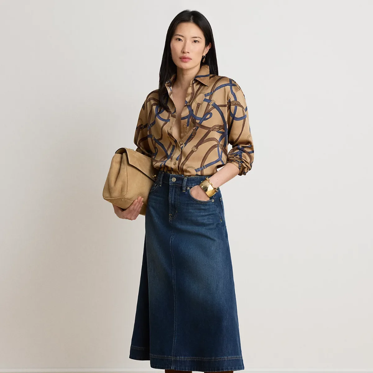 Denim A-Line Midi Skirt by Ralph Lauren