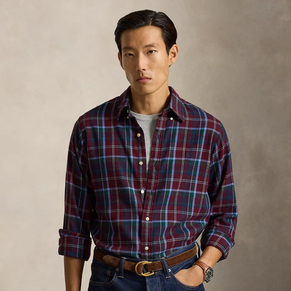 Classic Fit Plaid Brushed Flannel Shirt