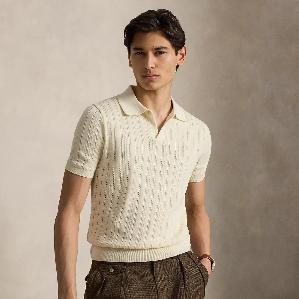 Textured Cotton Polo-Collar Sweater