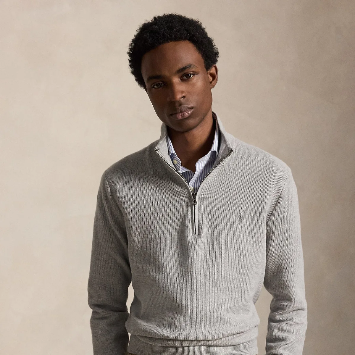 Mesh-Knit Cotton Quarter-Zip Sweater