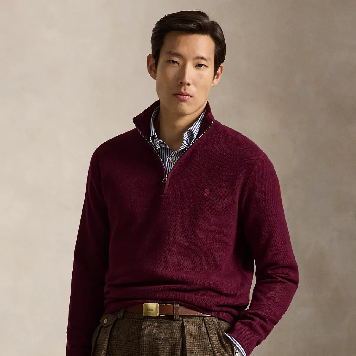 Mesh-Knit Cotton Quarter-Zip Sweater by Ralph Lauren