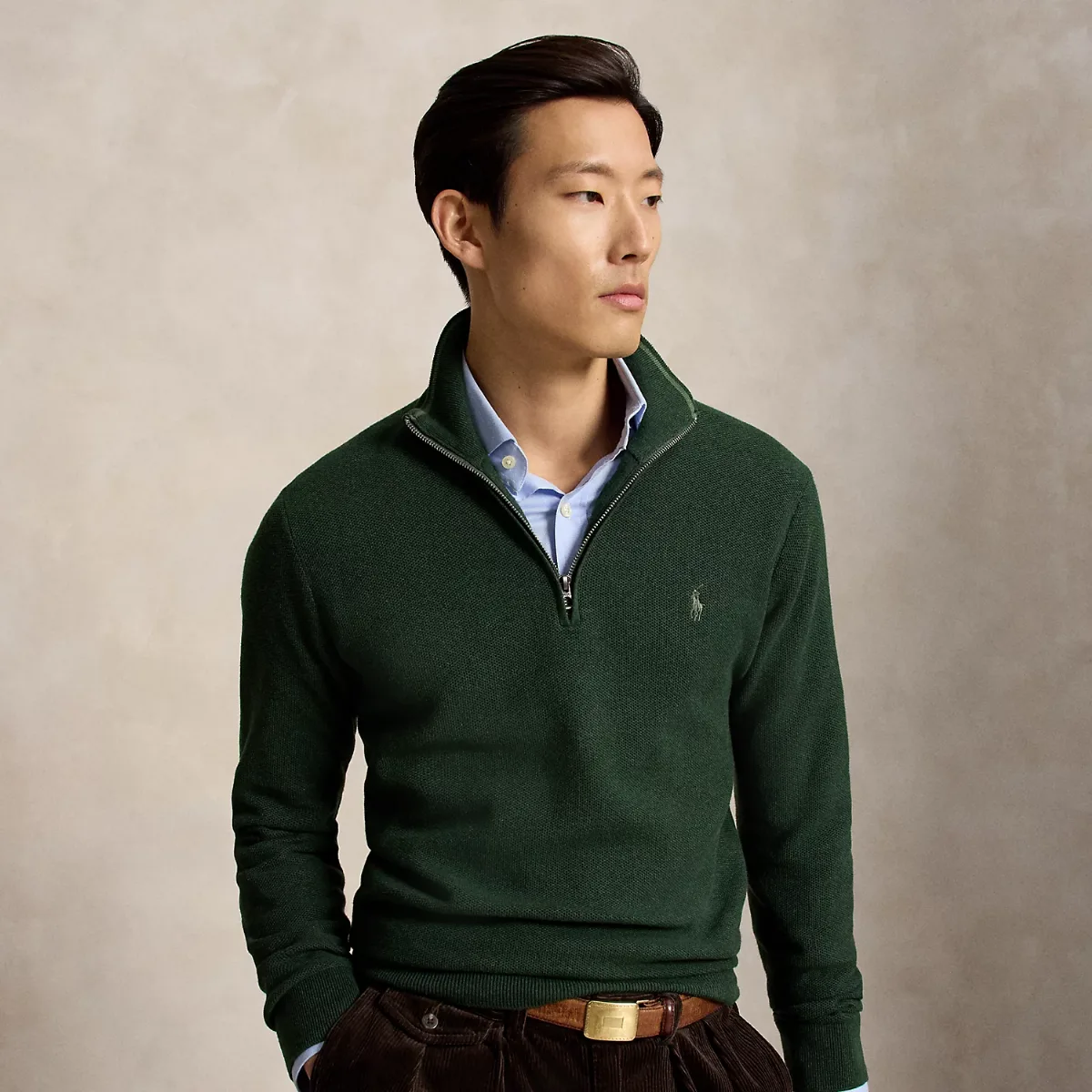 Mesh-Knit Cotton Quarter-Zip Sweater by Ralph Lauren