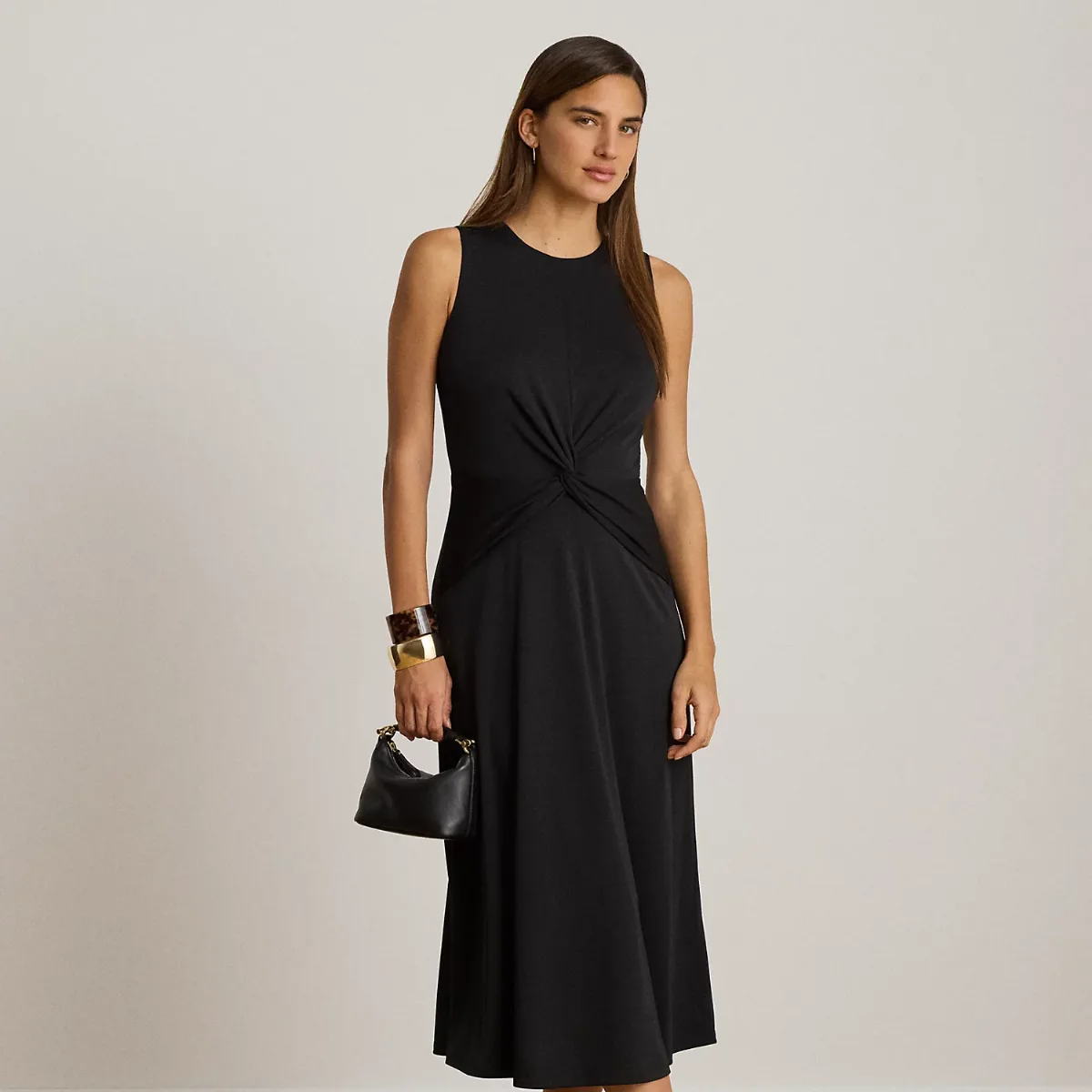 Twist-Front Jersey Sleeveless Dress