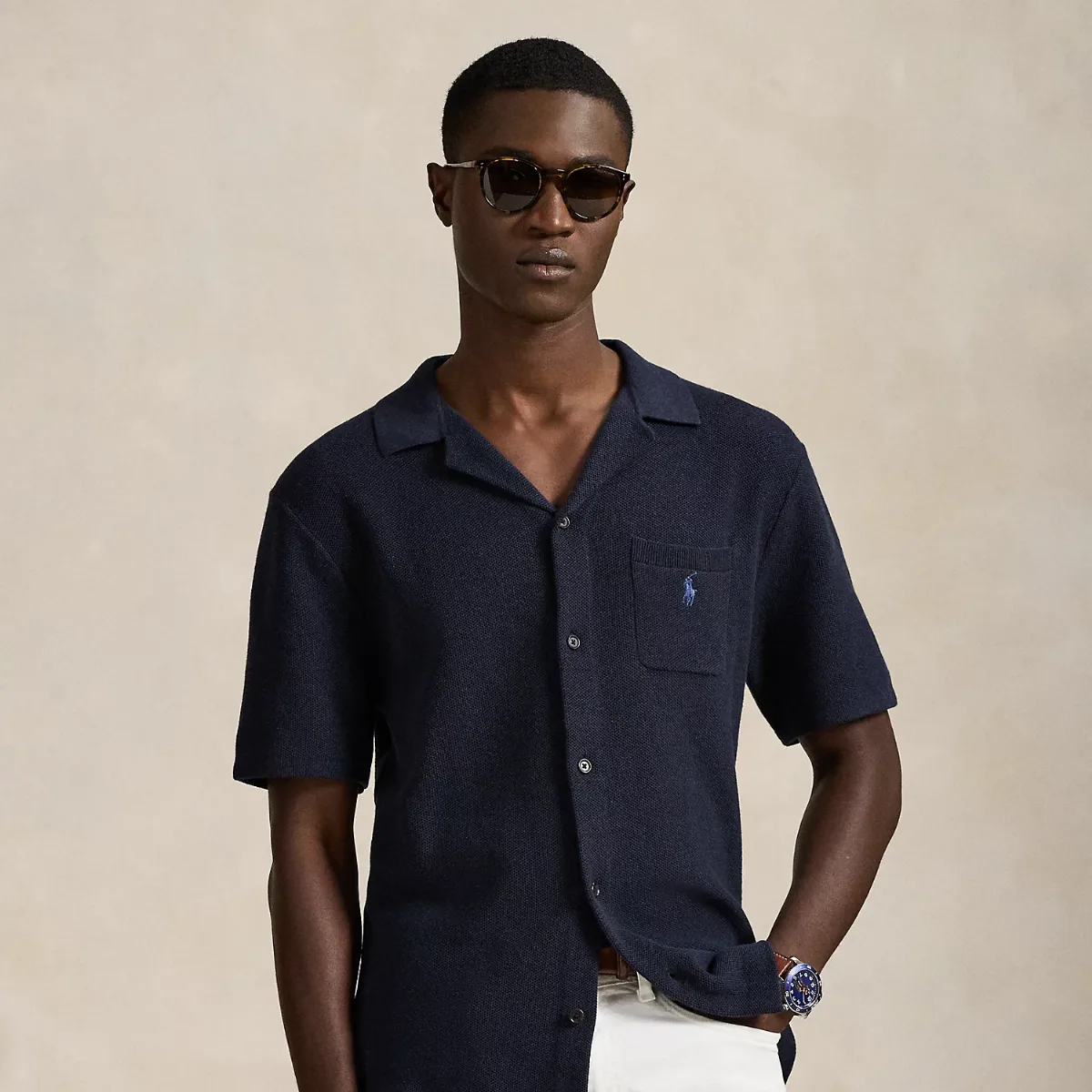 Mesh-Knit Cotton Camp Shirt Sweater by Ralph Lauren