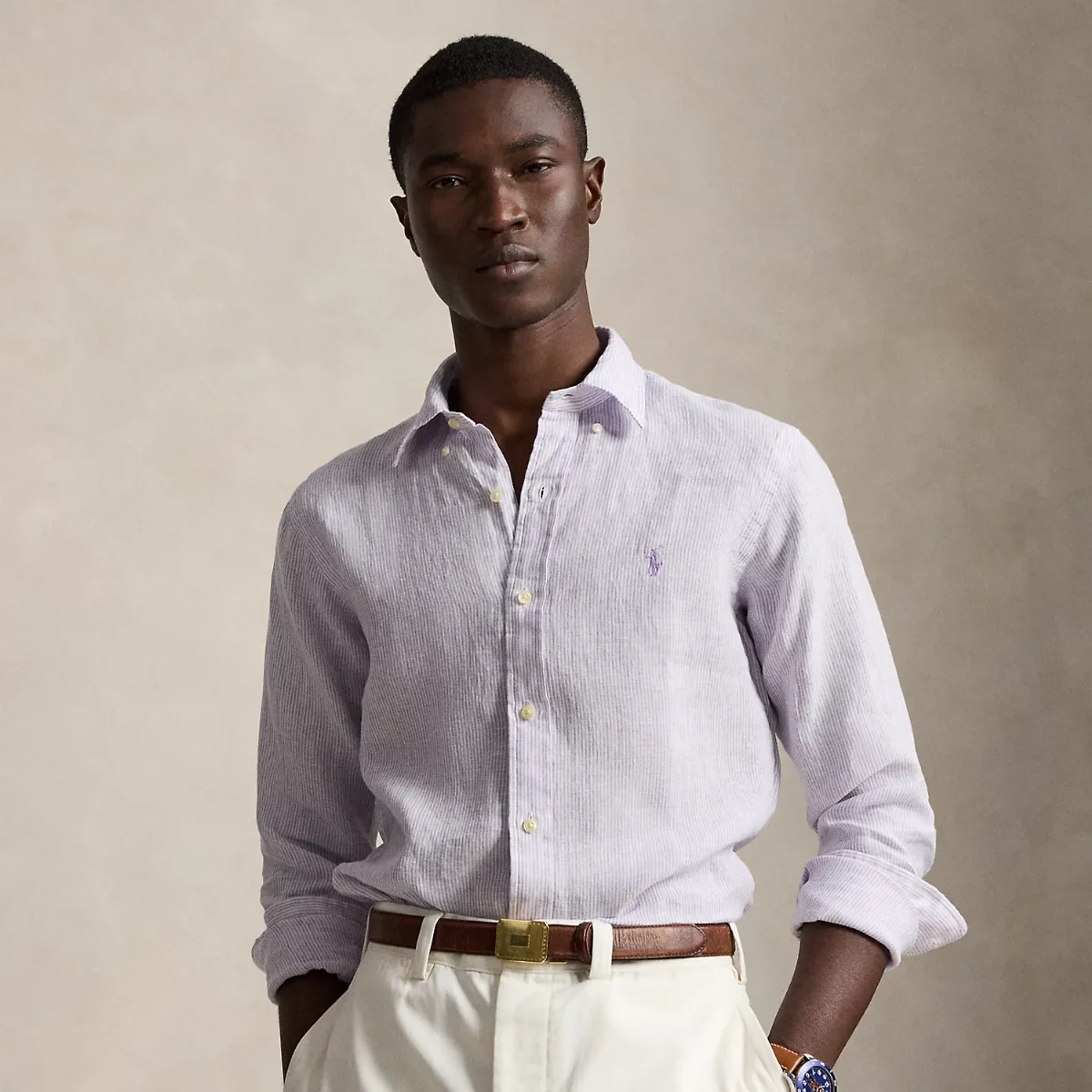 Classic Fit Striped Linen Shirt by Ralph Lauren