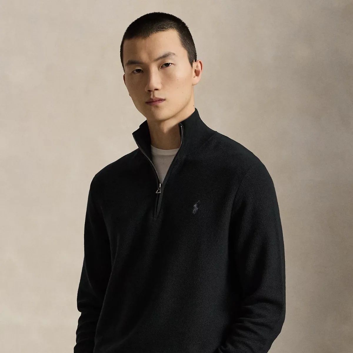 Mesh-Knit Cotton Quarter-Zip Sweater by Ralph Lauren