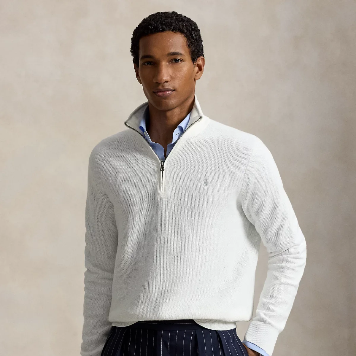 Mesh-Knit Cotton Quarter-Zip Sweater