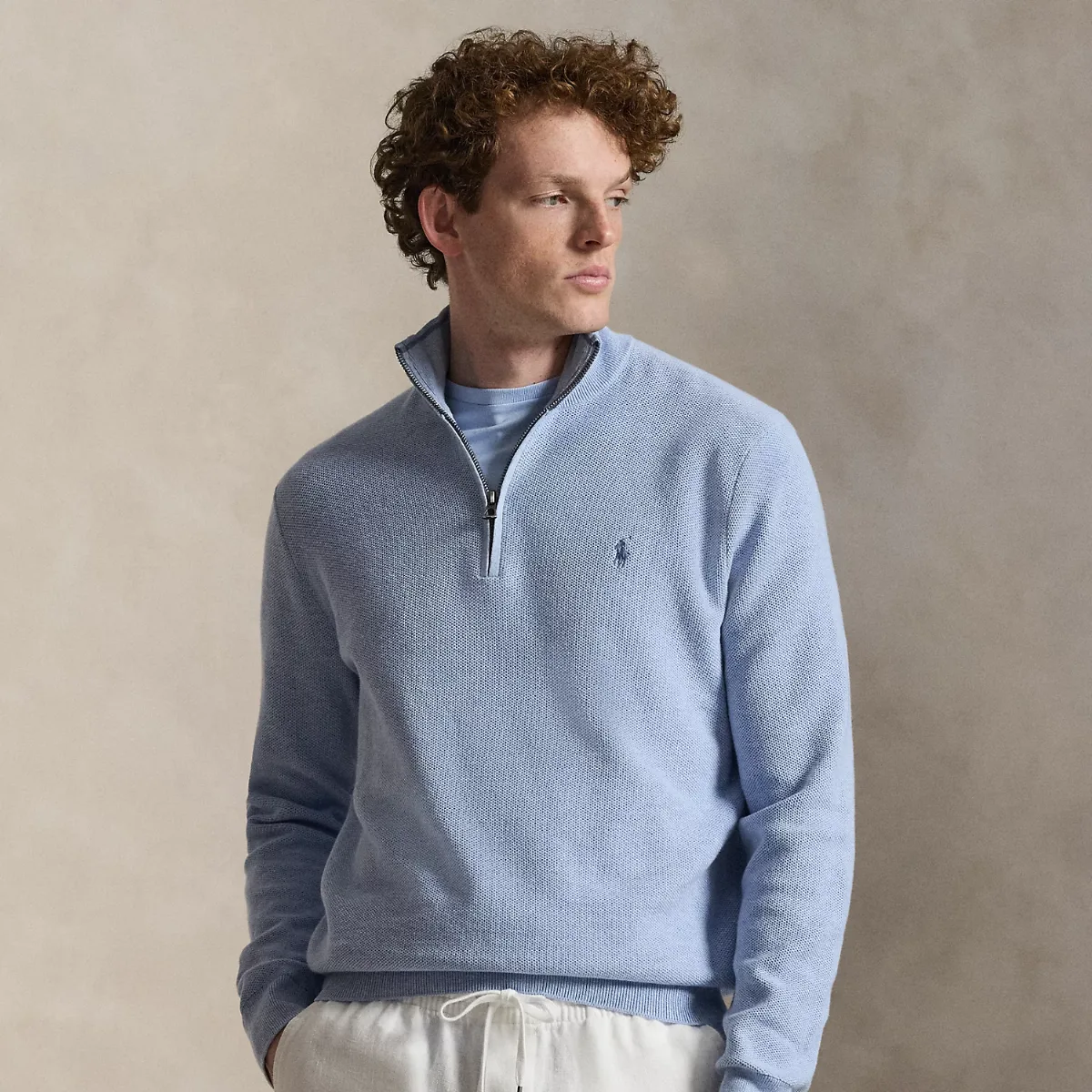 Mesh-Knit Cotton Quarter-Zip Sweater