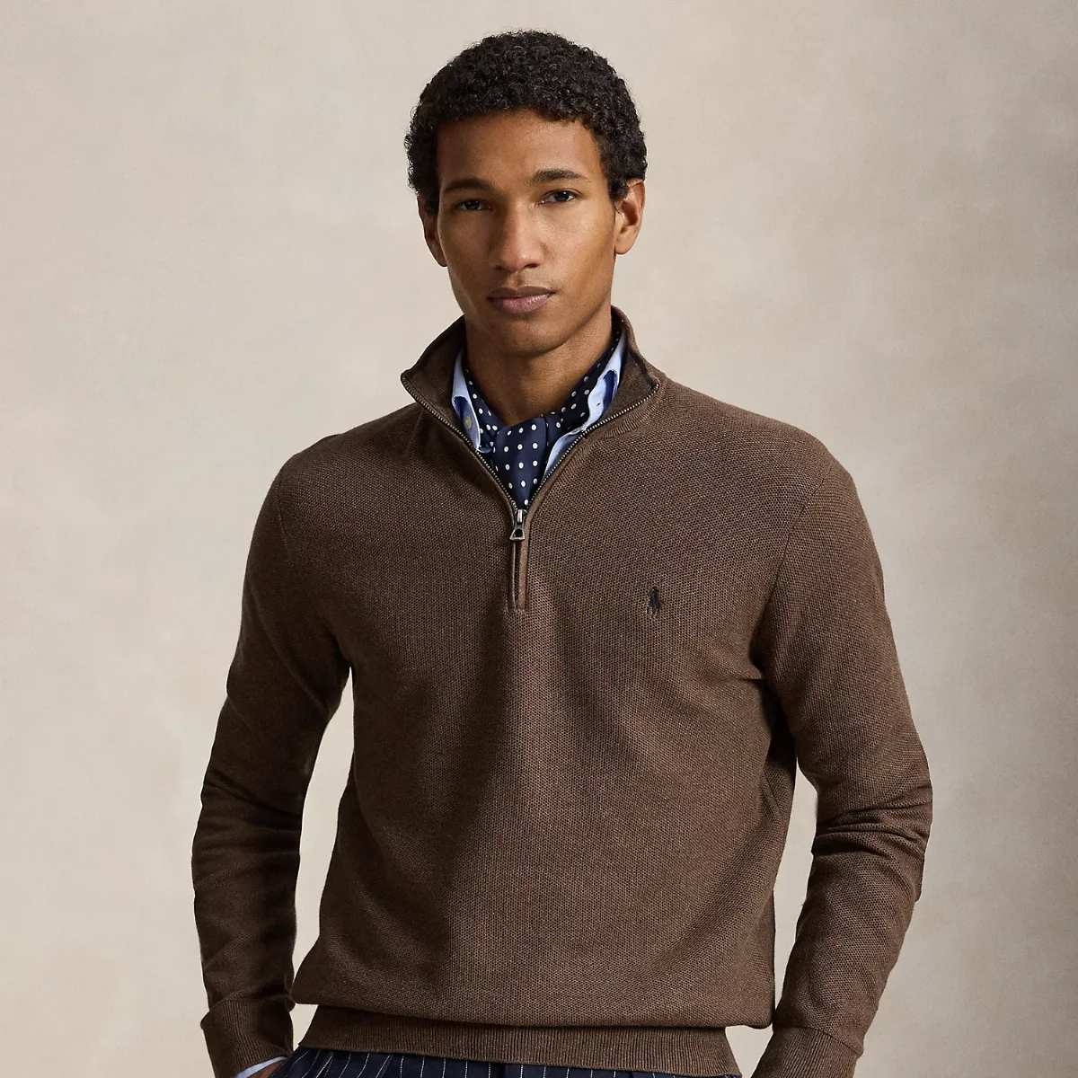 Mesh-Knit Cotton Quarter-Zip Sweater