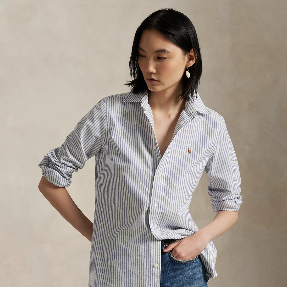 Stretch Slim Fit Striped Oxford Shirt