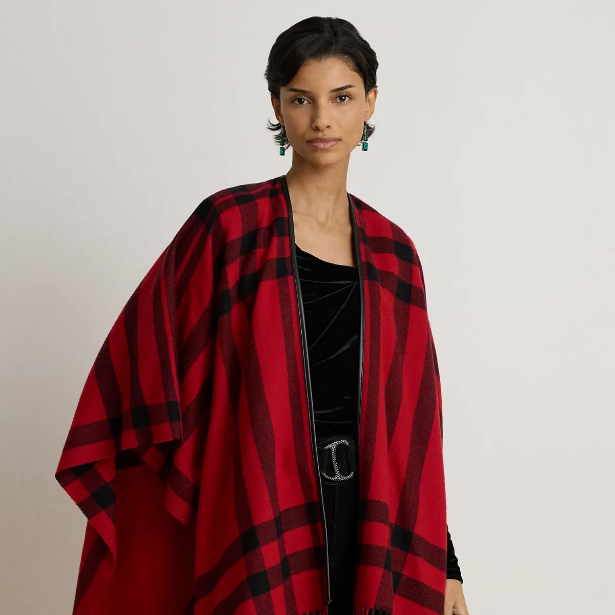 Plaid Fringe-Trim Ruana by Ralph Lauren