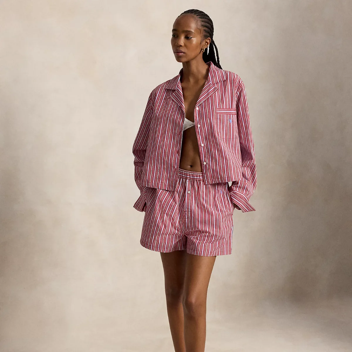 Crop Top & Boxer Poplin Pajama Set