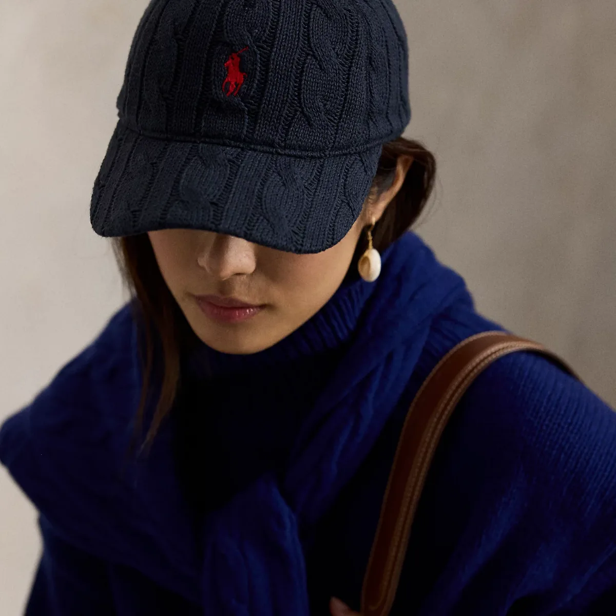 Cable-Knit Cotton Ball Cap