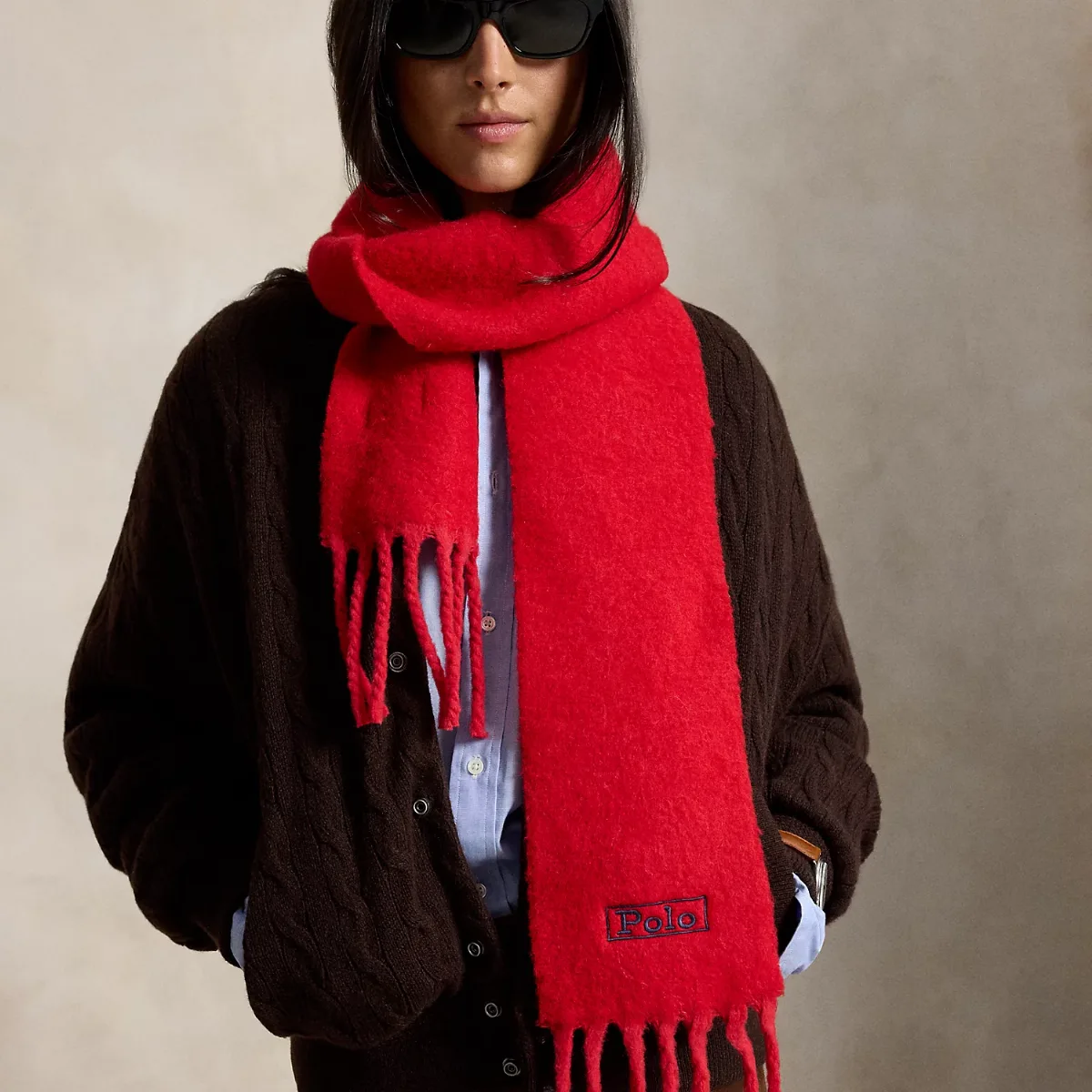 Brushed Wool-Blend Fringe Scarf by Ralph Lauren