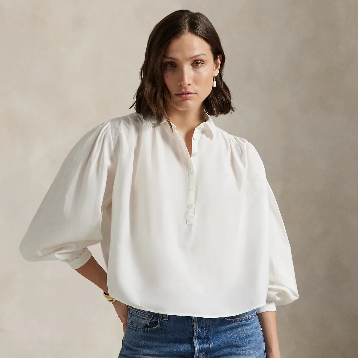 Pleated Cotton-Silk Blouse by Ralph Lauren
