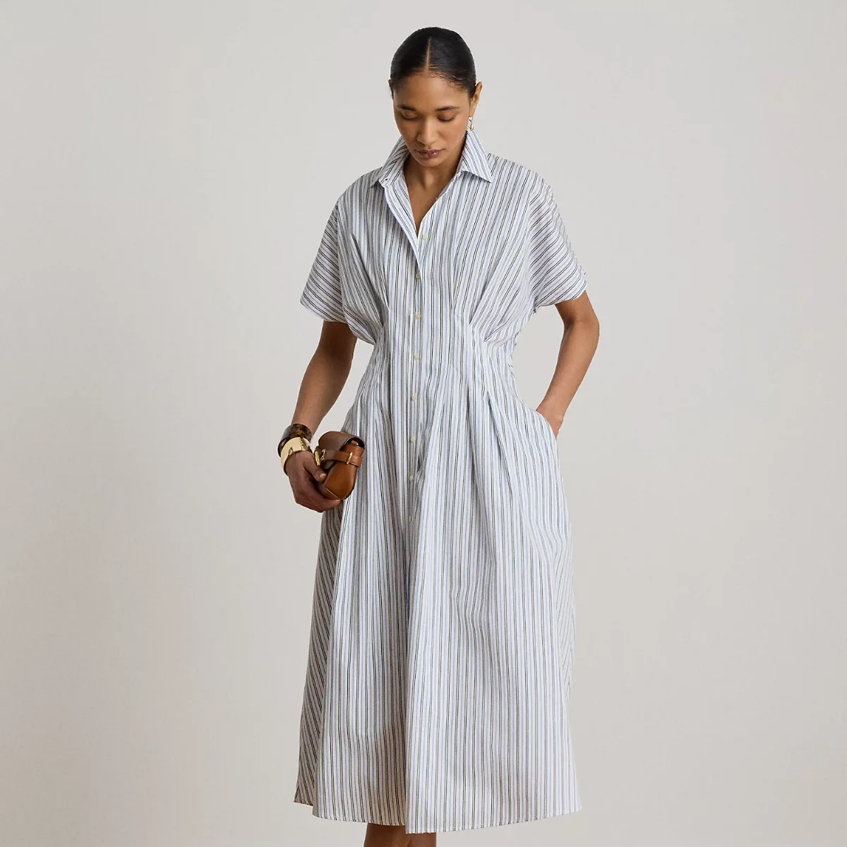 Striped Pleated Broadcloth Shirtdress by Ralph Lauren