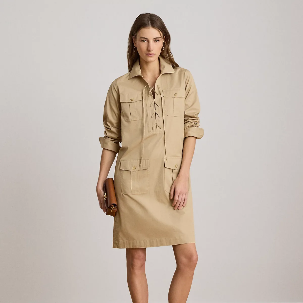 Lace-Up Cotton Twill Shirtdress by Ralph Lauren
