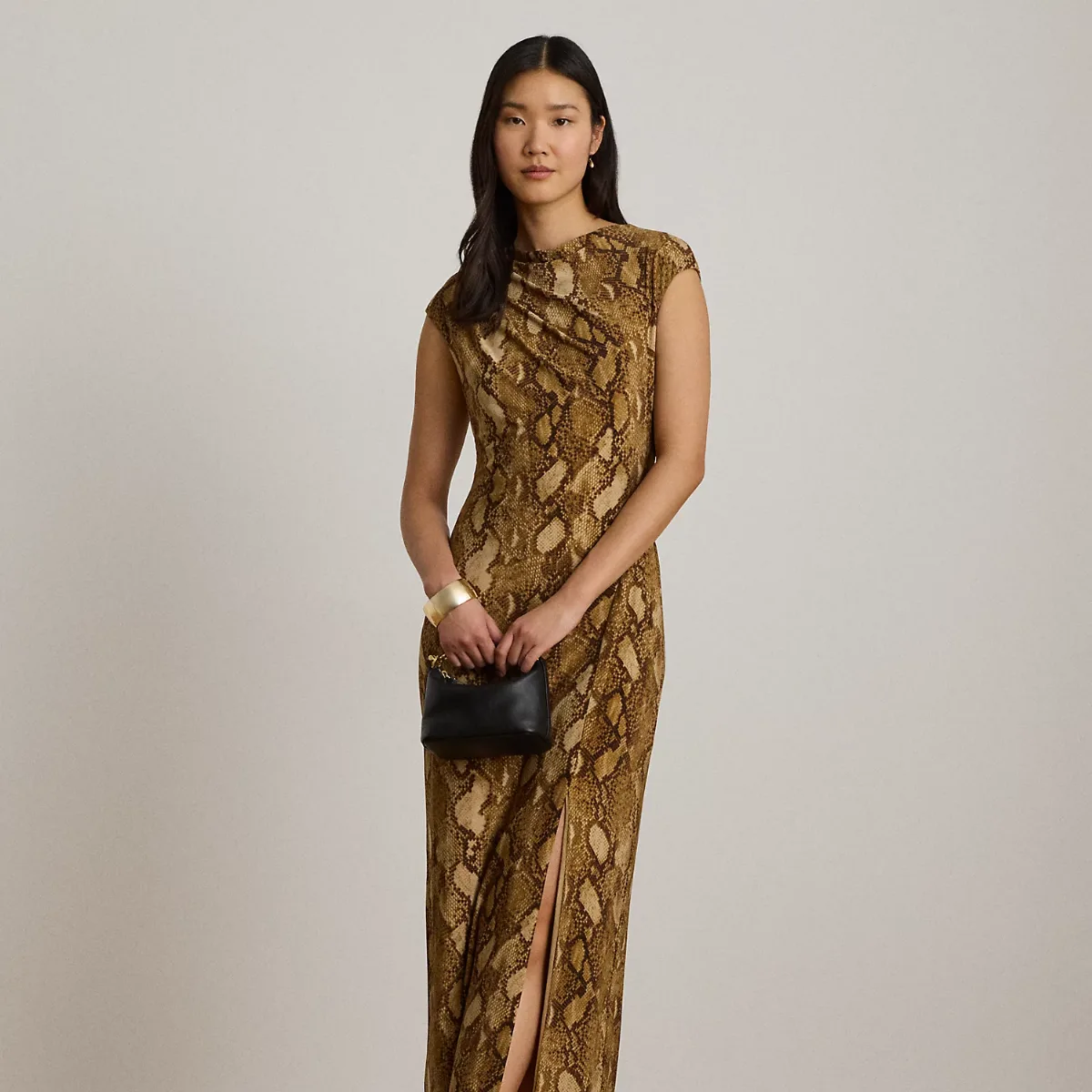 Python-Print Jersey Cap-Sleeve Dress by Ralph Lauren