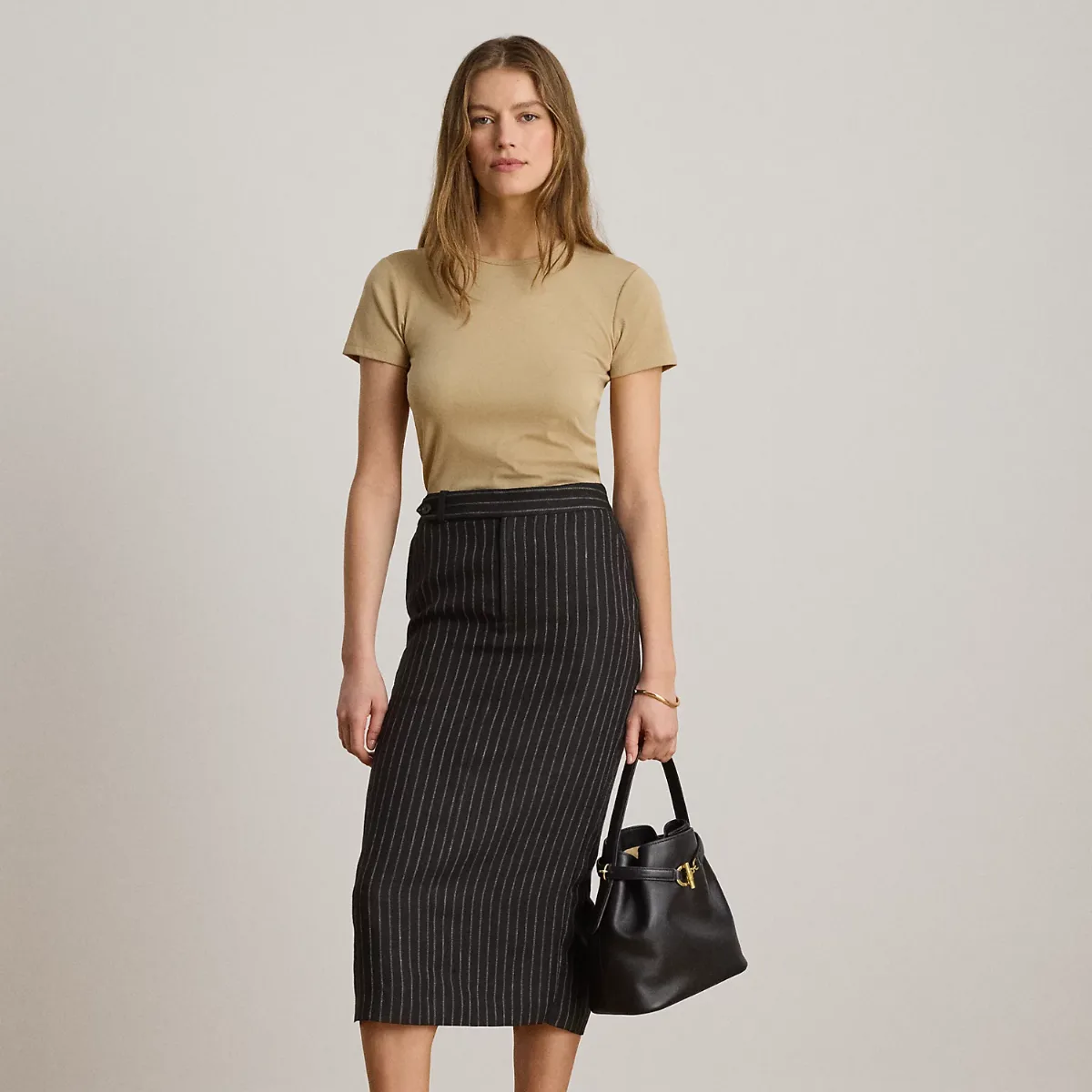 Chalk-Stripe Linen Pencil Midi Skirt by Ralph Lauren
