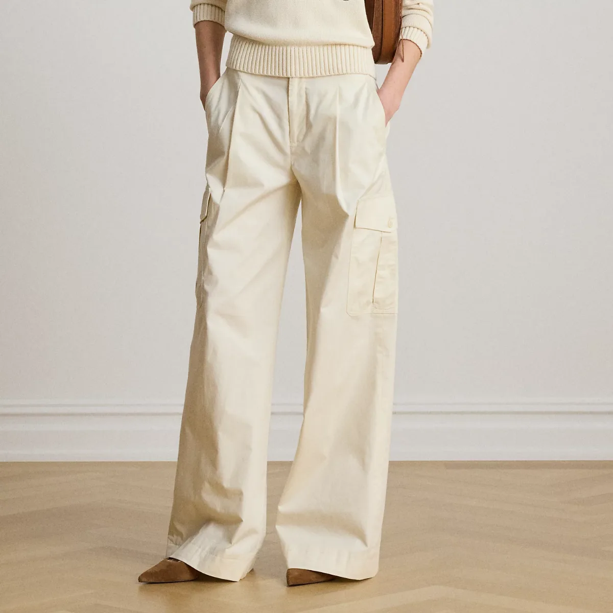 Pleated Cotton Twill Wide-Leg Cargo Pant by Ralph Lauren