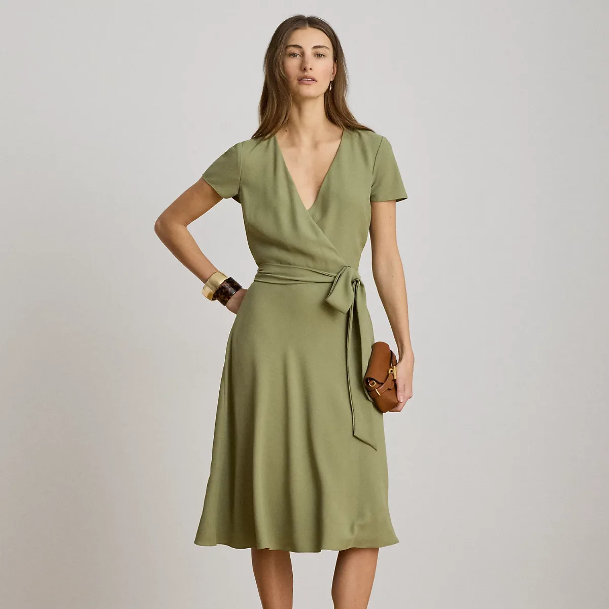 Belted Georgette Surplice Dress