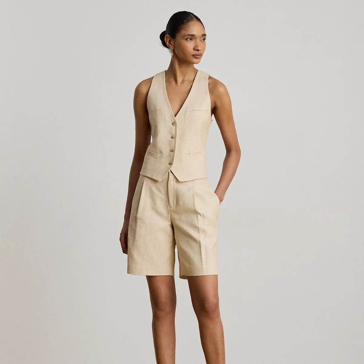 Pleated Linen-Cotton Tweed Bermuda Short by Ralph Lauren