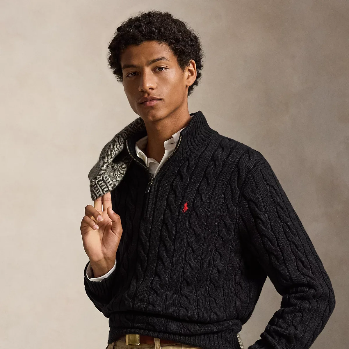 Cable-Knit Cotton Quarter-Zip Sweater by Ralph Lauren