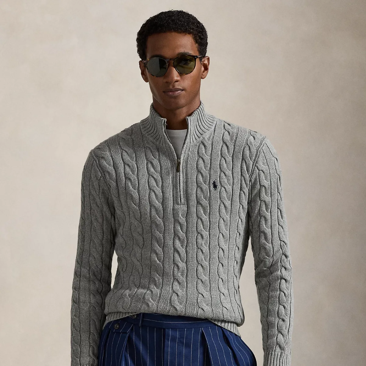 Cable-Knit Cotton Quarter-Zip Sweater