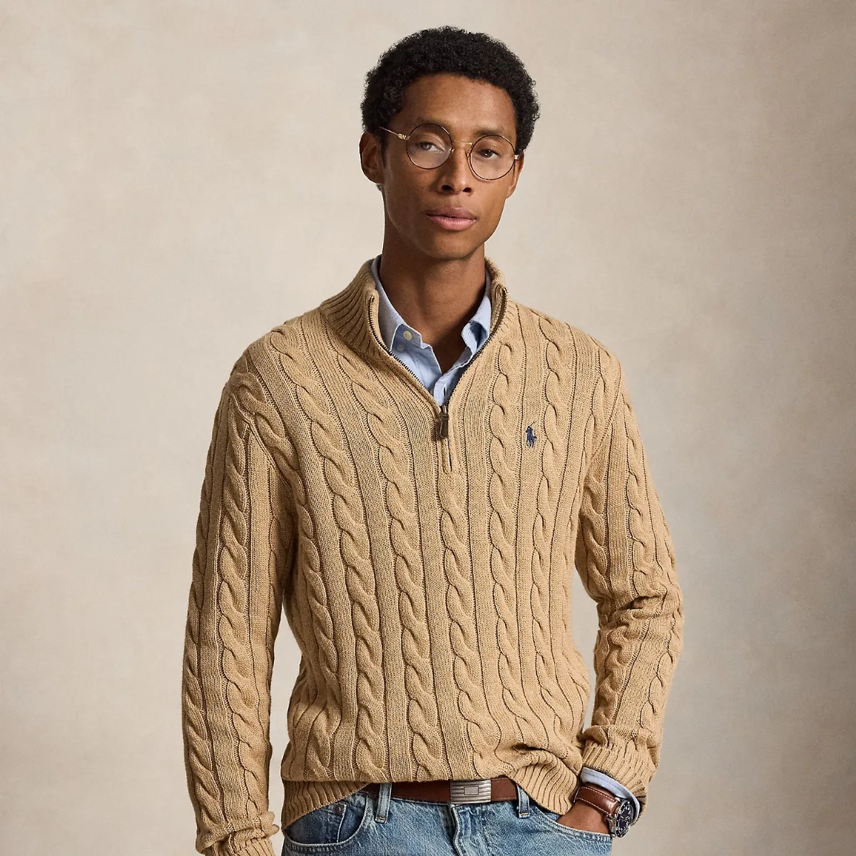 Cable-Knit Cotton Quarter-Zip Sweater