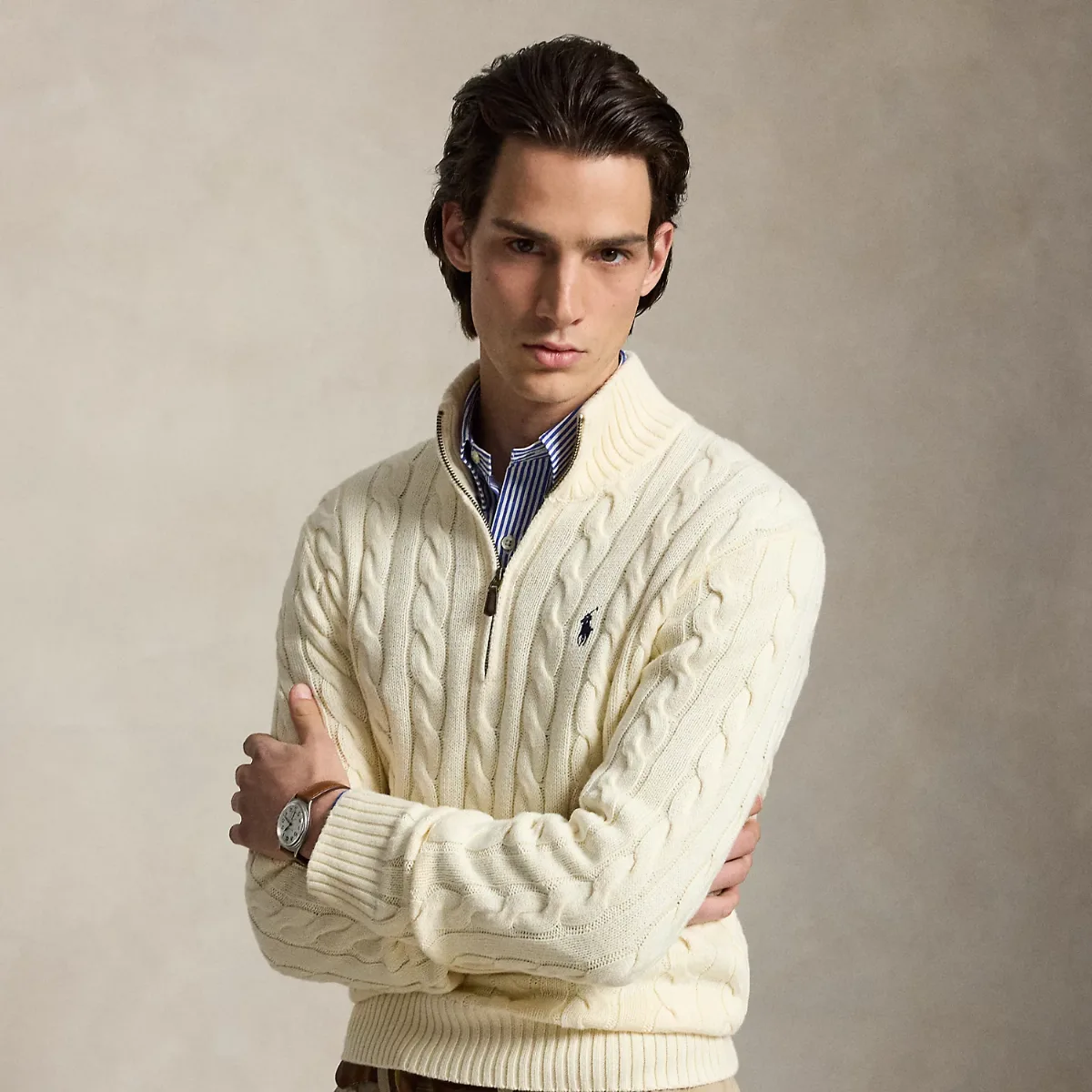 Cable-Knit Cotton Quarter-Zip Sweater