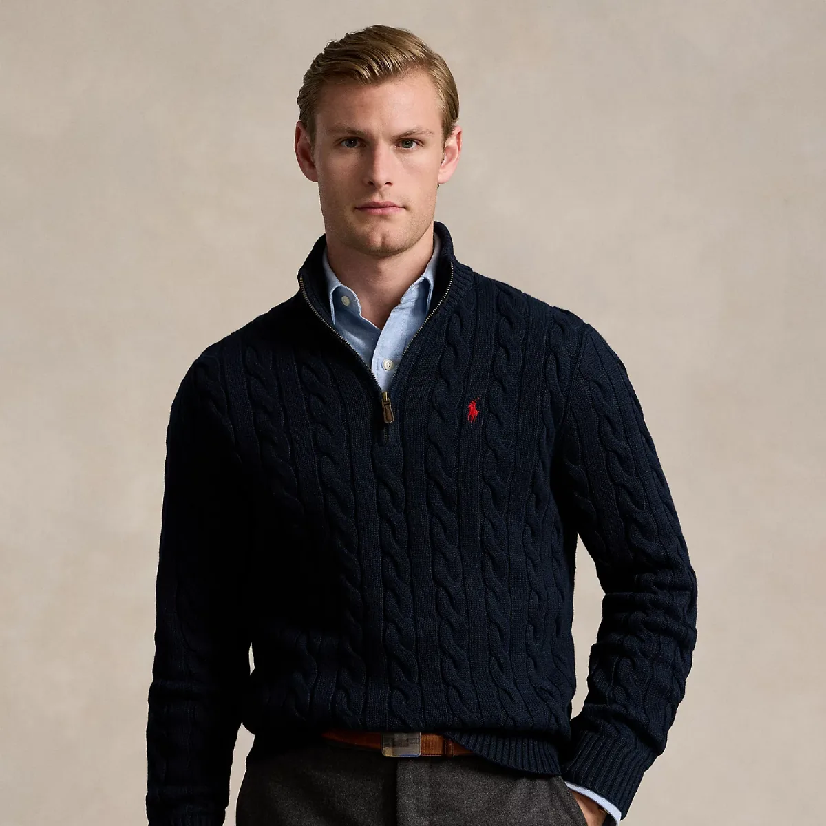 Cable-Knit Cotton Quarter-Zip Sweater