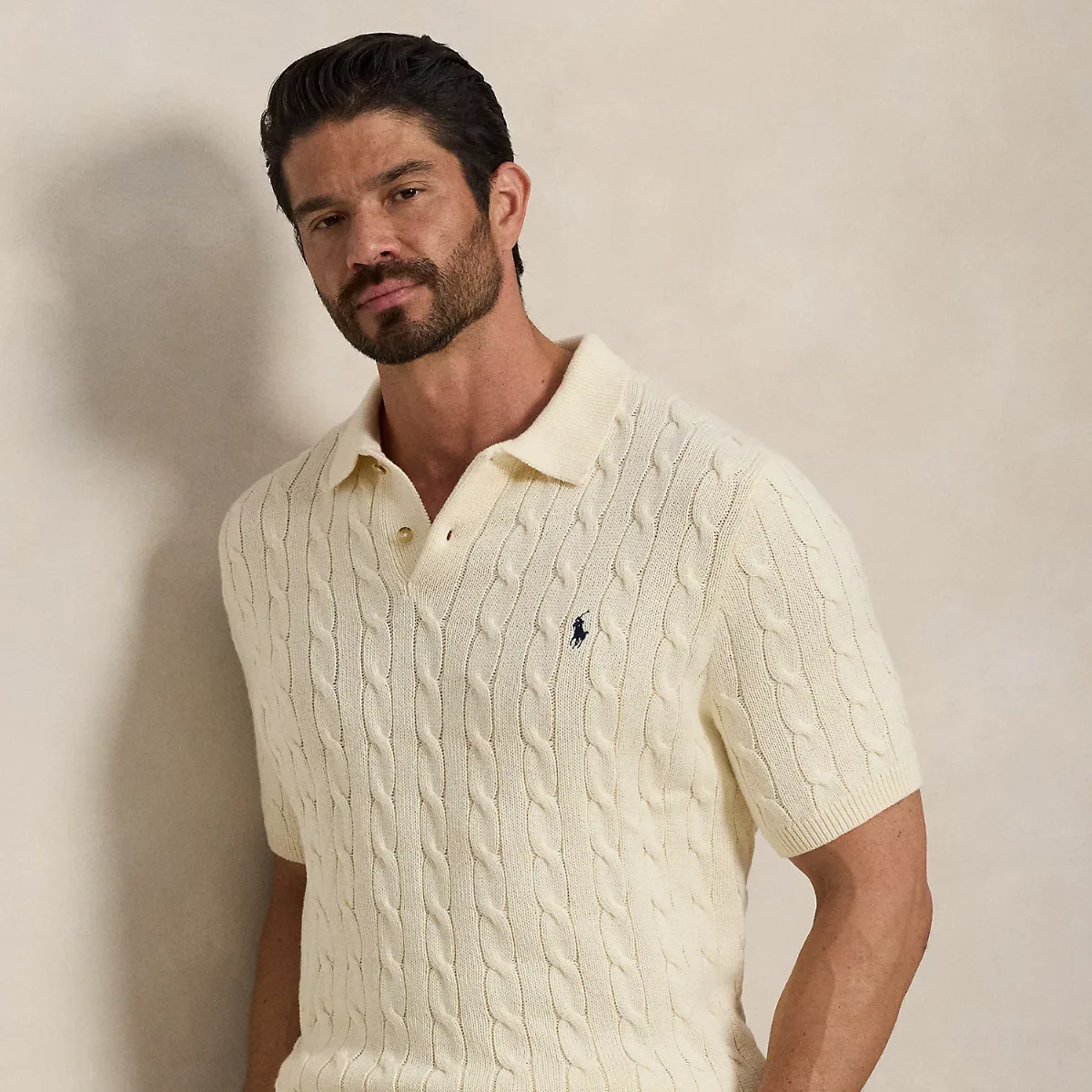 Cable-Knit Cotton Polo Sweater