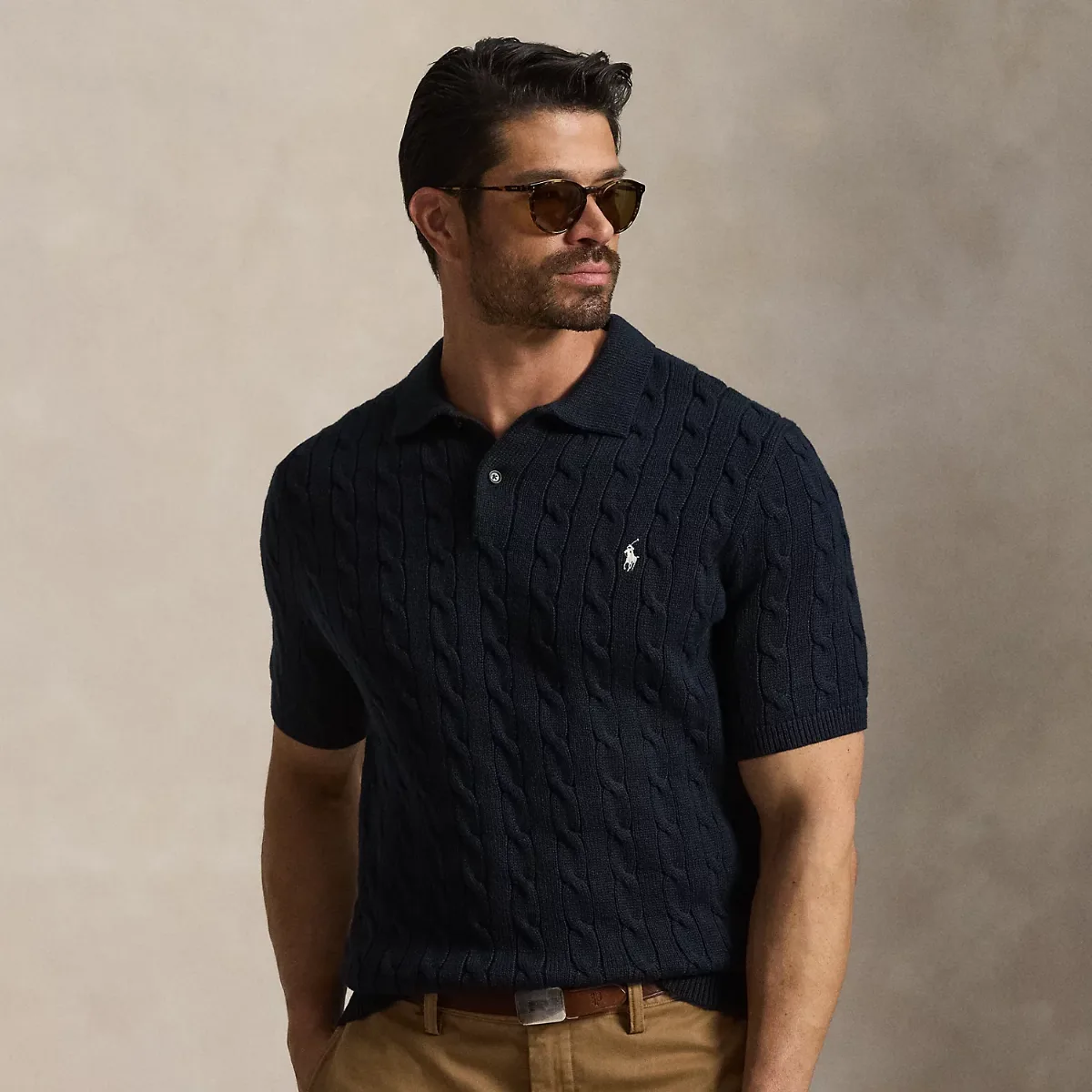 Cable-Knit Cotton Polo Sweater