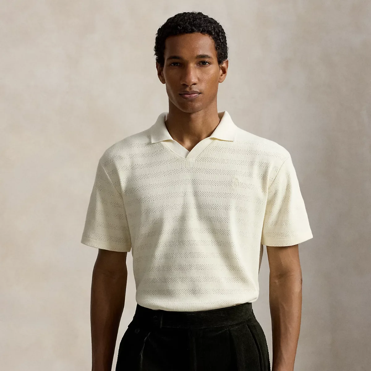 Pointelle-Ribbed Polo Shirt