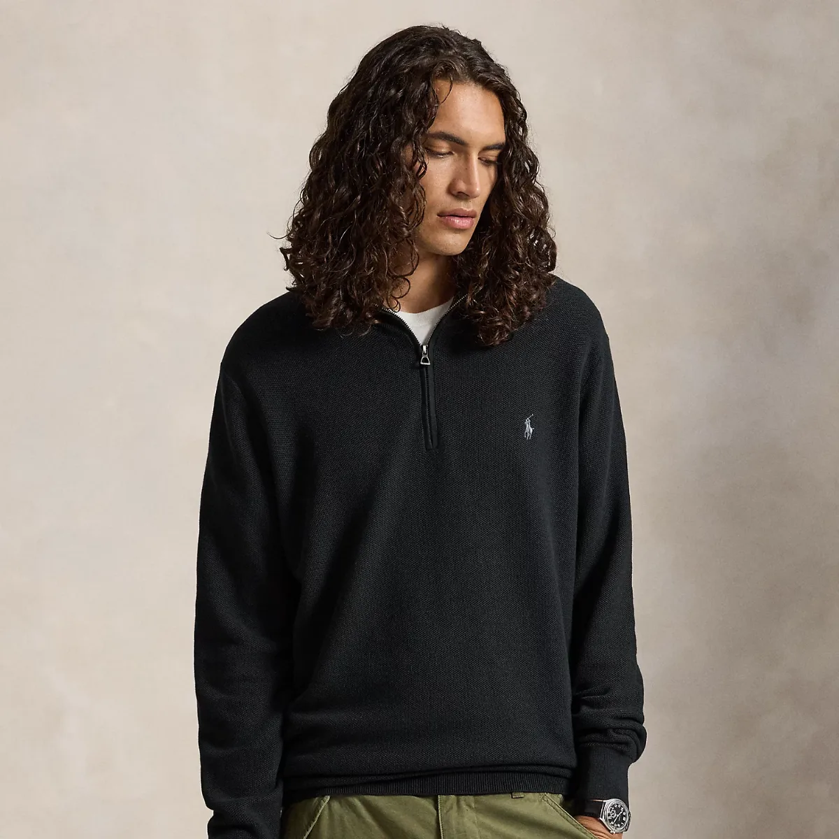Mesh-Knit Cotton Quarter-Zip Sweater