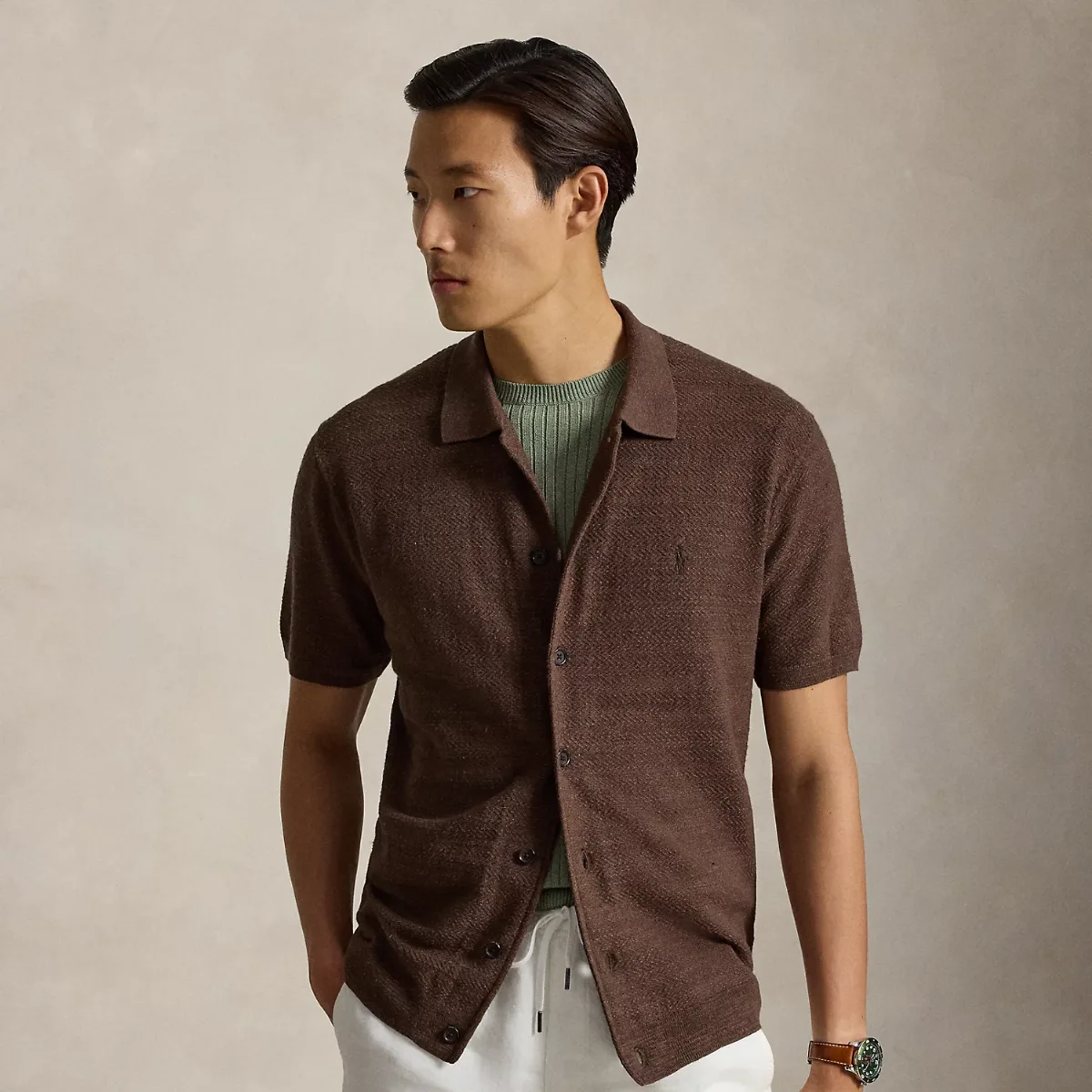 Cotton-Linen Camp Shirt Sweater by Ralph Lauren
