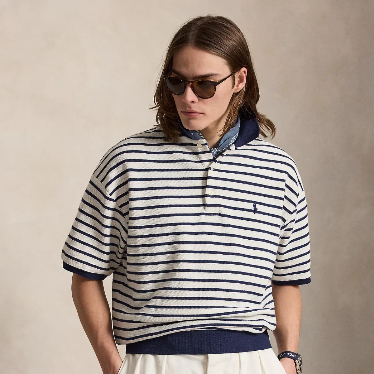 Relaxed Fit Striped Textured Polo Shirt by Ralph Lauren