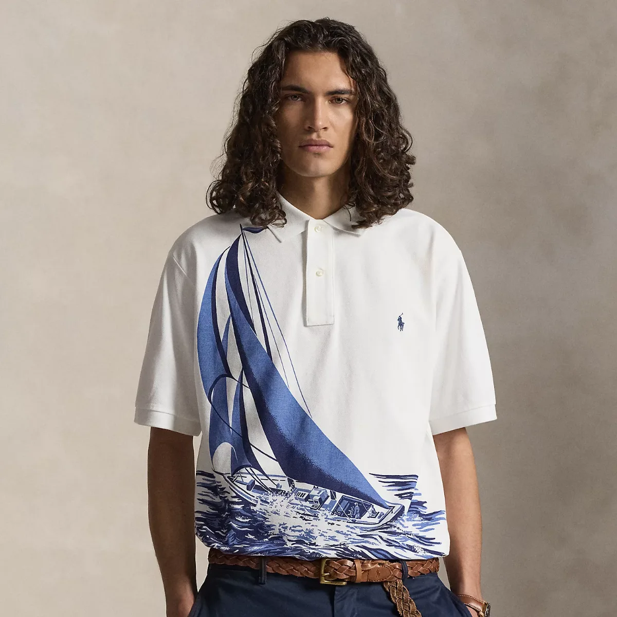 Sailboat-Print Mesh Polo Shirt by Ralph Lauren
