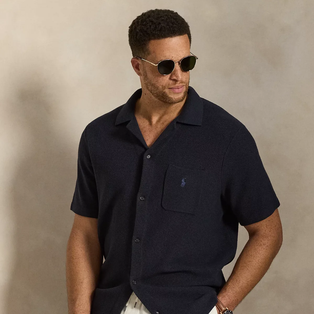 Mesh-Knit Cotton Camp Shirt Sweater by Ralph Lauren