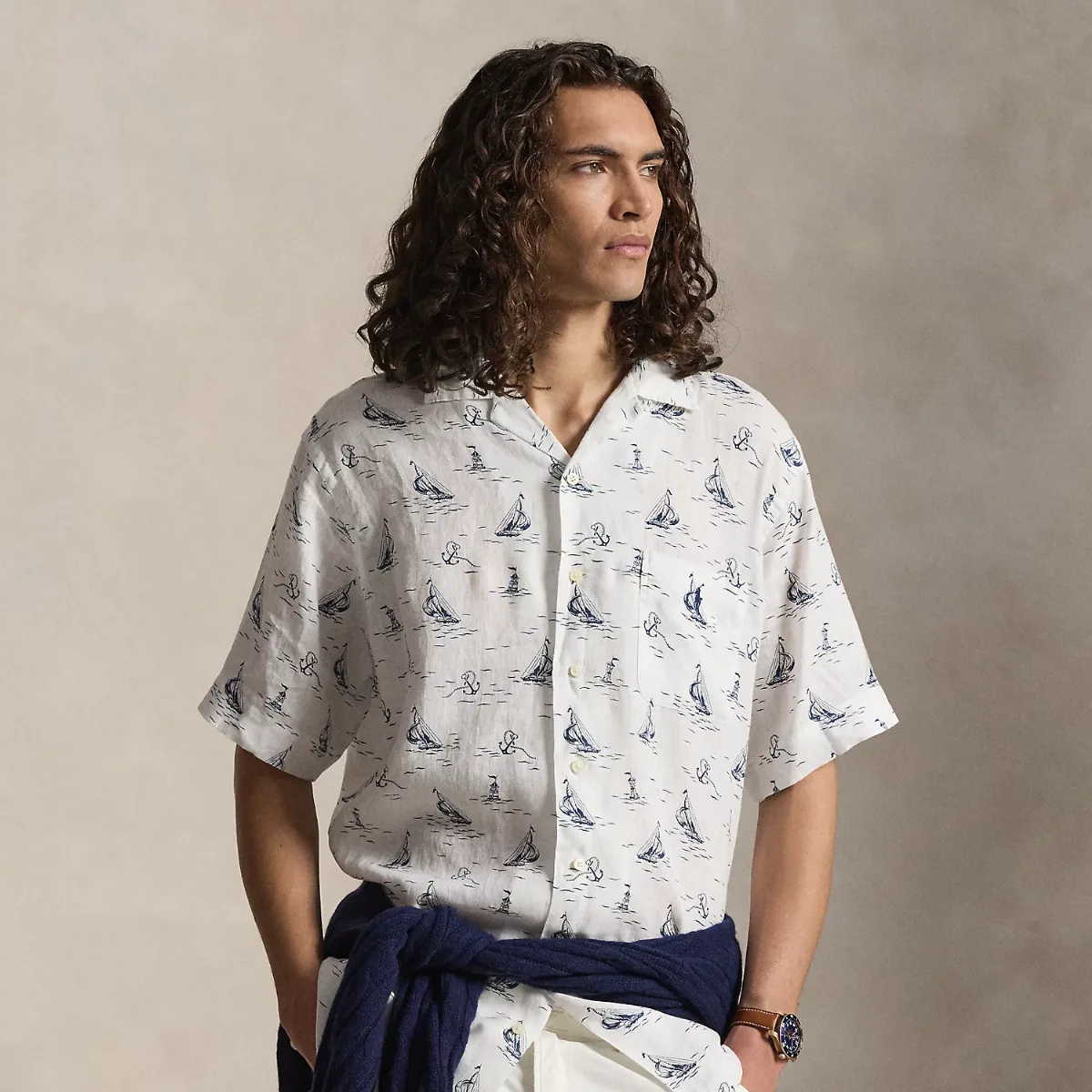 Nautical-Print Linen Shirt by Ralph Lauren