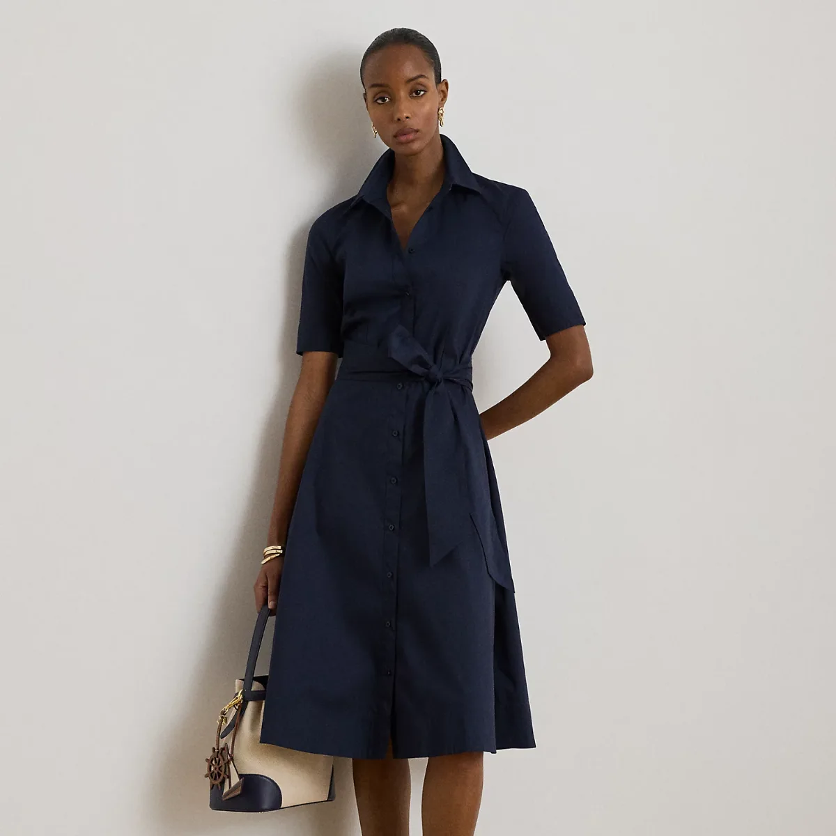 Belted Cotton-Blend Shirtdress