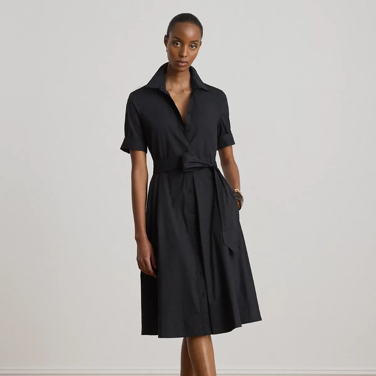 Belted Cotton-Blend Shirtdress