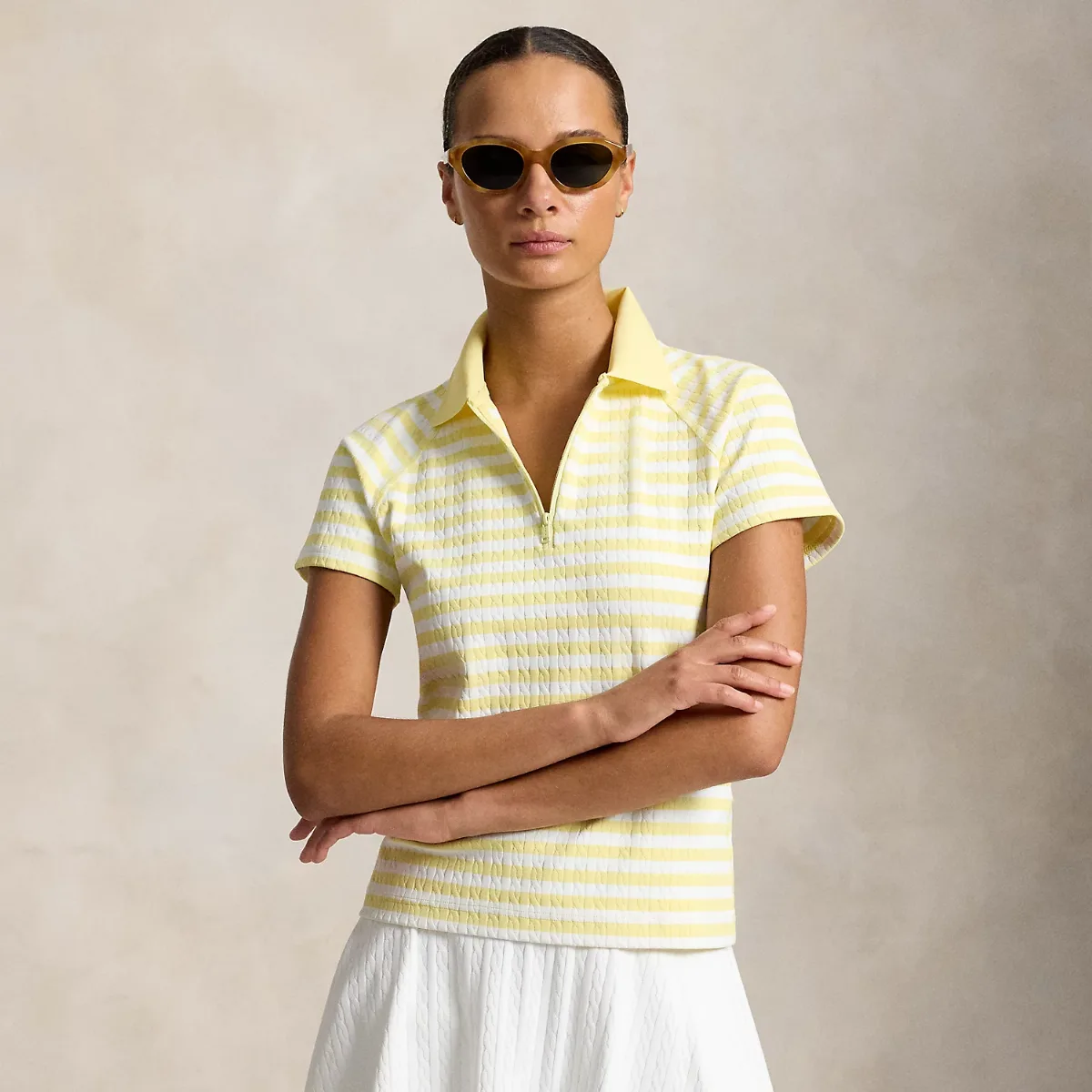 Striped Cable Quarter-Zip Polo Shirt by Ralph Lauren