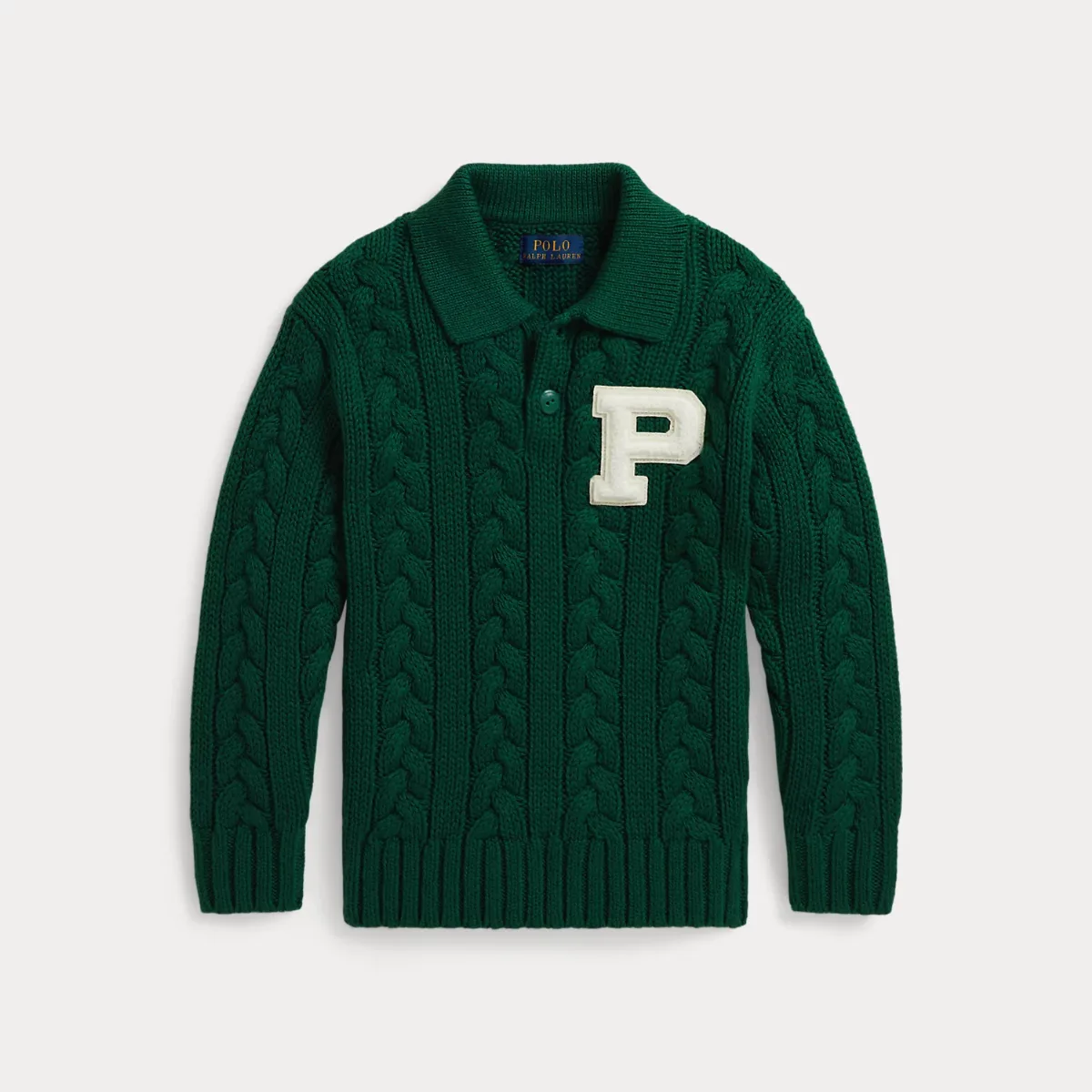 Cable-Knit Cotton-Wool Polo Sweater by Ralph Lauren