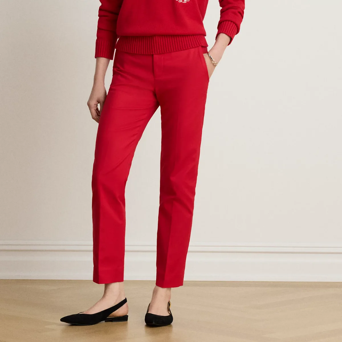 Double-Faced Cotton Slim Straight Pant by Ralph Lauren