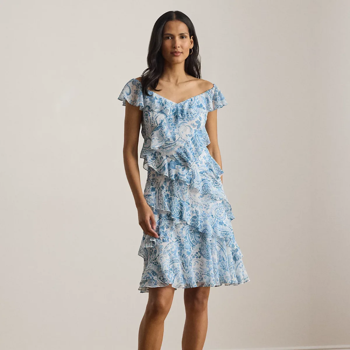 Paisley Ruffle-Trim Cocktail Dress by Ralph Lauren