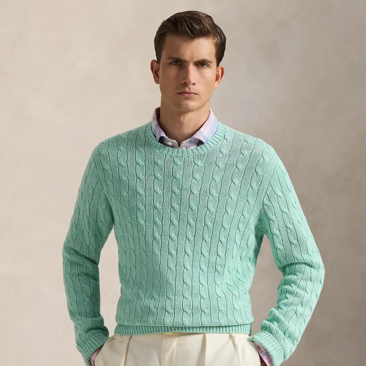 Cable-Knit Cotton Crewneck Sweater by Ralph Lauren