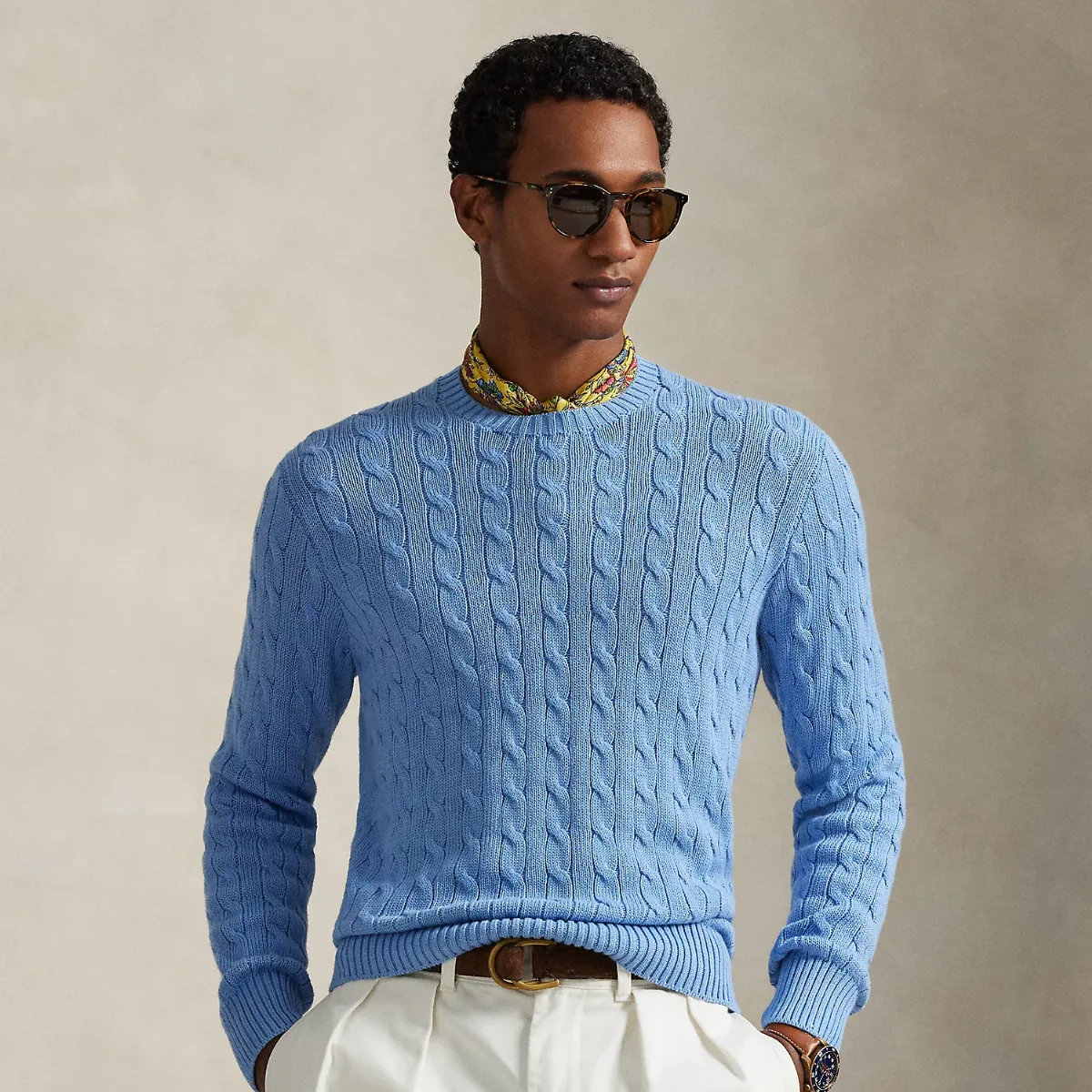 Cable-Knit Cotton Crewneck Sweater by Ralph Lauren