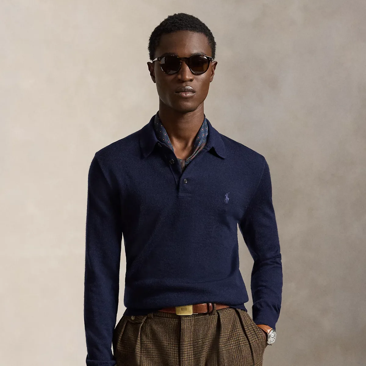 Washable Wool Polo-Collar Sweater by Ralph Lauren